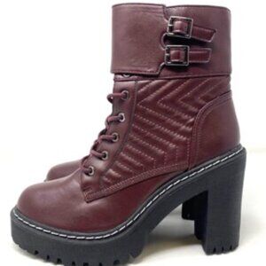 XOXO Women's Jackie X0223703 4" Chunky Combat Bootie Burgundy Red Size 8